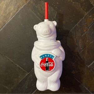 Vintage 1990s Coca-Cola Collectible Polar Bear Plastic Cup with Straw 9"